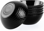 20 OZ Max Black Opal Glass Cereal Bowl Set of 6, Thin Light & Durable 6 inch Dishwasher & Microwave Safe Round Geometric Faceted Bowls for Kitchen, Salad, Soup and Rice