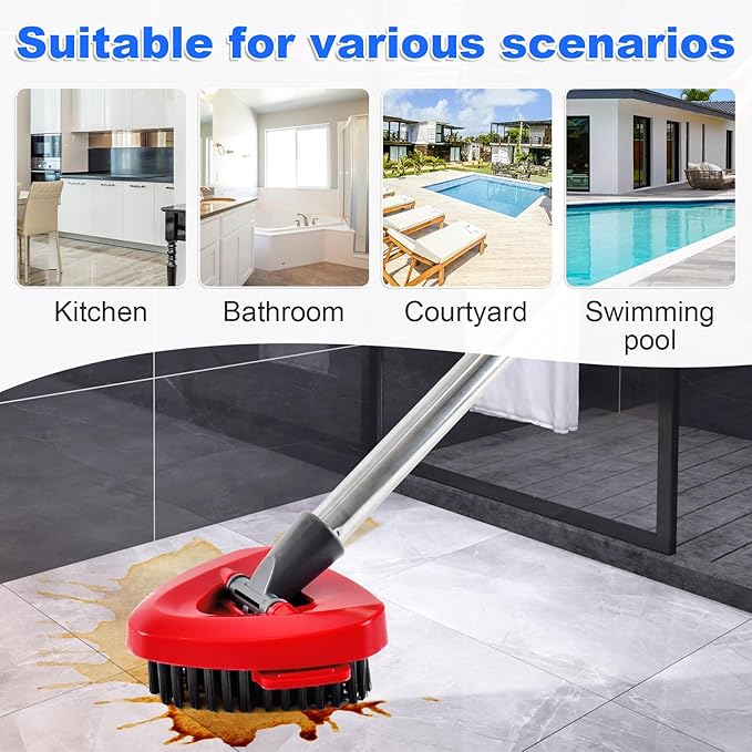 4-Section Stainless Steel Spin Mop Handles, Mop Base & Upgrade Scrub Brush Combo for Ocedar EasyWring RinseClean 2 Tank System, Mop Handle Mop Base & Brush Set for O Cedar, Universal Thin Screw Joints