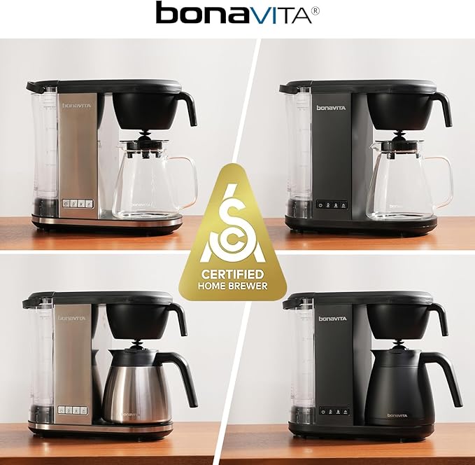 Bonavita Enthusiast 8 Cup Drip Coffee Brewer, Pour Over, SCA Certified Coffee Machine with Glass Carafe, Stainless Steel Panel, Removable Reservoir, Matte Black
