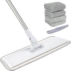 18" Professional Microfiber Mop Floor Cleaning System, Flat Mops with Stainless Steel Handle, 4 Reusable Washable Mop Pads, Wet and Dust Mopping for Hardwood, Vinyl, Laminate (White&Grey)