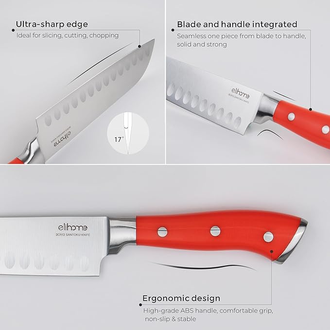 Elihome 5 Piece Professional Kitchen Knife Set, Premium Stainless Steel Ultra Sharp Knives Set for Kitchen, Ergonomic Colorful Handle, Home Cooking, Perfect Cutlery Set Gift, without Block