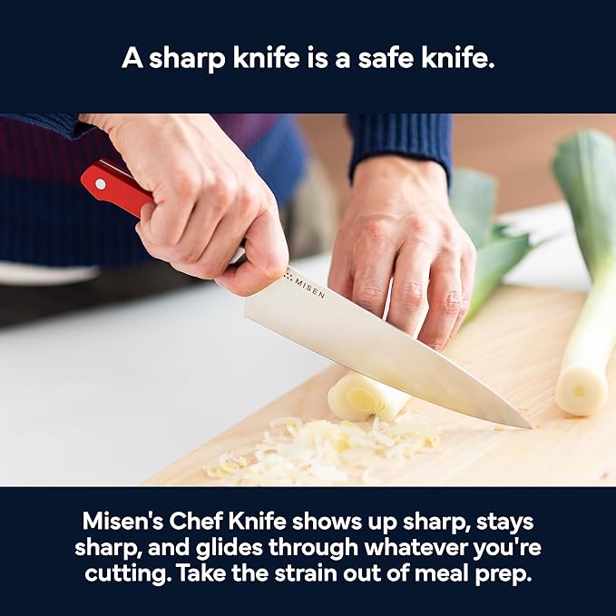 Misen 8" Chef Knife – High Carbon Japanese AUS-10 Stainless Steel – Hybrid German & Japanese Blade – Precision Kitchen Knife for Professionals & Home Cooks – Ultimate Cutting Performance - Red