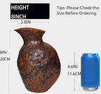 Rustic Pottery Ceramic Vase - Vintage Farmhouse Style Decor, White Grid Ceramic Vases for Home Decor, Modern Farmhouse Decor (Grey and green)