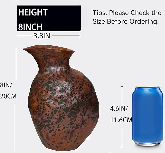 Rustic Pottery Ceramic Vase - Vintage Farmhouse Style Decor, White Grid Ceramic Vases for Home Decor, Modern Farmhouse Decor (Grey and green)