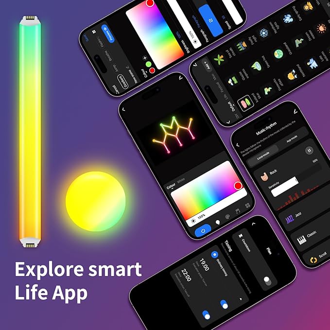 Smart WiFi RGB LED Wall Light Lines, Music Sync DIY Geometry Splicing Gaming Lights, 16M+ Color Changing Home Decor Lights Work with Alexa and Google Assistant for Game Room, Bedroom - 9 Bars