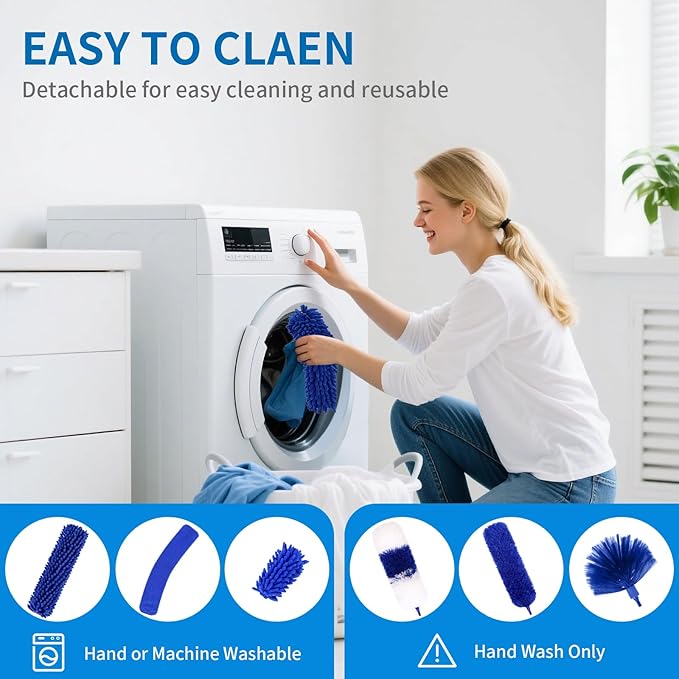 10PCS Dusters for Cleaning, Extendable Microfiber Duster with Extension Pole Up to 100'', Bendable Washable Cleaner Dusters for Cleaning Fan, High Ceiling, Blinds, Furniture, Car