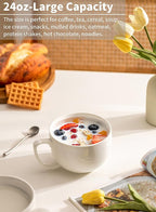 Teocera Soup Mugs with Handles, White Coffee Mugs Set of 4, Large Soup Cups - Striped Design - 24 Ounce Porcelain Jumbo Mugs Bowls for Coffee, Oatmeal, Hot Cocoa, Cereal