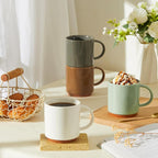 Sweese Stackable Coffee Mugs - 10 Oz Porcelain Cups for Cappuccino, Cafe Mocha, Latte and tea, Set of 4, Assorted Colors