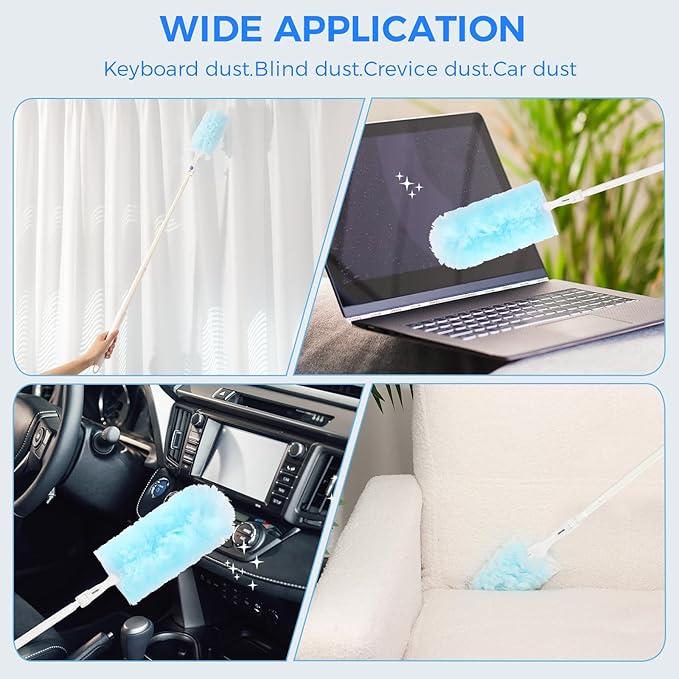 Disposable Duster Refills 8-Pack with Extendable Handle, 360° Electrostatic Dusting Tool, Adjustable Angle for Ceiling/Fan/Furniture Cleaning (Compatible with Multi-Brand Heads)