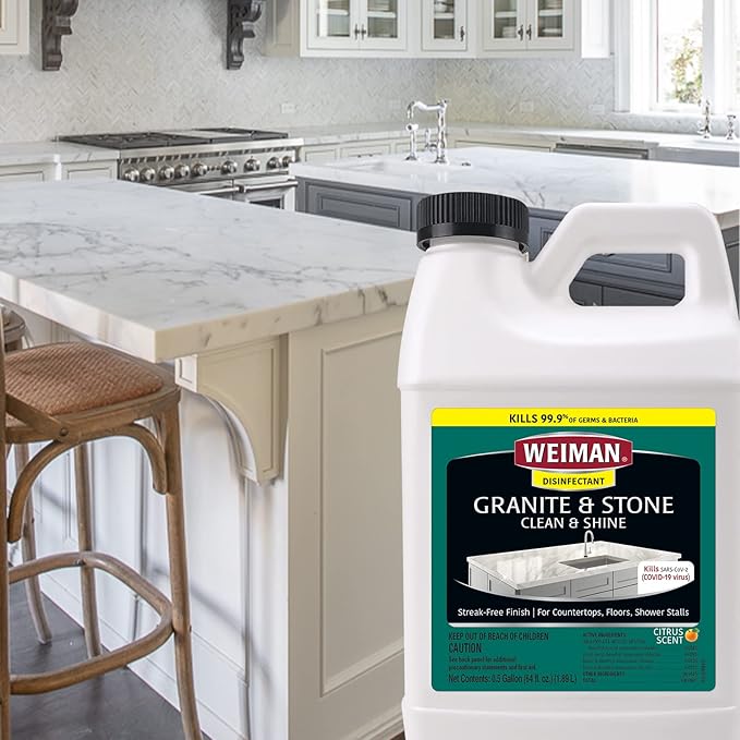 Weiman Disinfecting Granite Cleaner and Polish - 64 Ounce (2 Pack) Safely Cleans and Shines Granite Marble Quartz Quartzite Slate Limestone Corian Laminate Tile Countertop