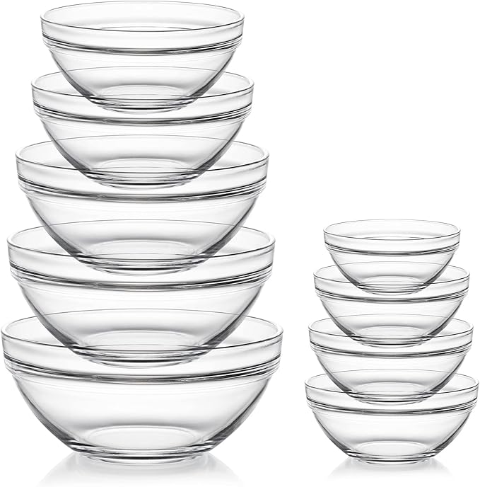 Sweejar Glass Mixing Bowls Set(set of 9),Nesting Bowls for Space Saving Storage,Great for Cooking,Baking,Prepping,Stackable Bowl Set…