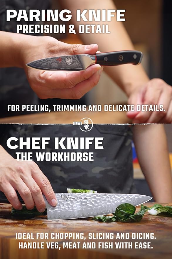 Dalstrong 2 Piece Set - Chef Knife 8 inch & Paring Knife 4 inch - Shogun Series ELITE - Damascus - Japanese AUS-10V Super Steel - G10 Black Handle - Razor Sharp - Full Tang Chef's Knife - Sheath
