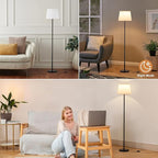 Floor Lamps for Living Room - 3 Color Temperatures Standing Lamp with White Shade, Modern Floor Lamp with LED Bulbs, Black Tall Lamp for Bedroom Office(9W Bulb Included)