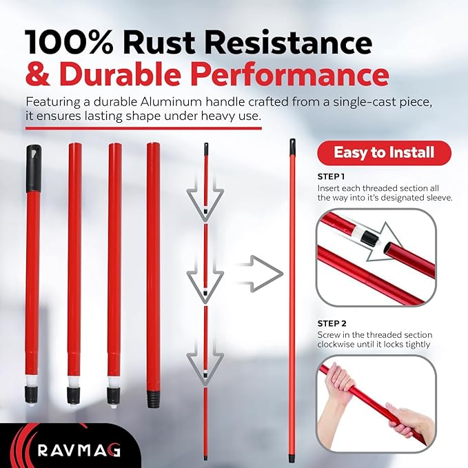 2-in-1 Silicone Rubber Broom Carpet Rake and Squeegee - Swivel Pet Hair Removal Broom with Long Handle - Slanted Side Bristles for Corners - Multipurpose Rubber Broom for Carpet, Hardwood Floor, Tile