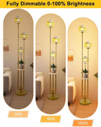 Lightdot Glass Floor Lamp with Shelf, 63IN Dimmable Mid Century Modern Gold Standing Lamps with 3 3000K Soft Warm White Bulbs Included, Globe Floor Lamp for Living Room/Wedding/Office