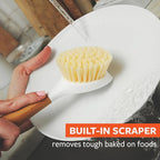 Full Circle Be Good Kitchen Dish Brush with Bamboo Handle – Long Handle Dish Scrubber with Tough Bristles, White 2pk