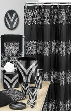 Zahari Home 13pc Sinatra Bathroom Shower Curtain Set Classic Shower Curtain & 12 Shower Curtain Hooks Luxury Fabric Shower Curtain Unique Design Bling Black Shower Curtain Set