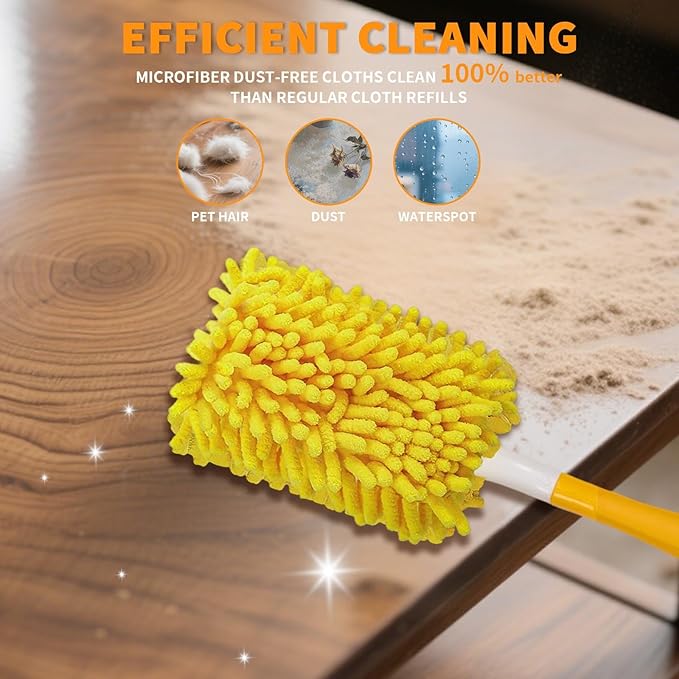 Reusable Duster Refill Compatible with Swiffer Hand Duster - 360 Heavy Duty Microfiber Duster Refills - 4 Pack for Ceiling Fans, Furniture, and Electronics (Yellow,Handle is Not Included)