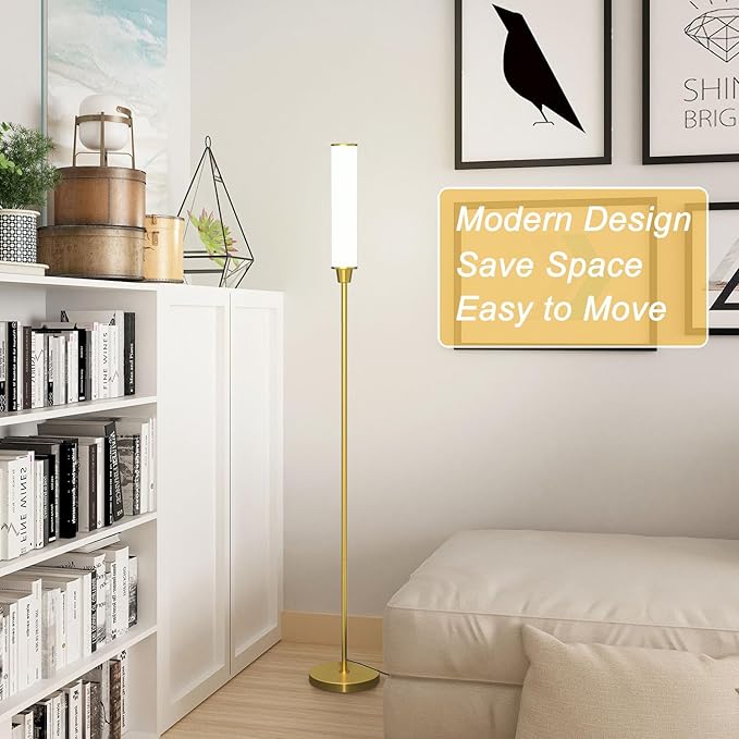 Floor Lamp with Remote Control,Bright Floor Lamps for Living Room/Bedroom/Office, Stepless Adjustable 3000K-6000K Colors and 10-100% Brightness,Standing Light with Foot Switch (Brass Gold)