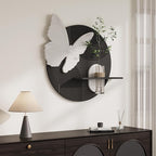 3D Textured Black and White Abstract Wall Art with Vase, White Butterfly Wall Decor, Modern Painting Artwork, Minimalist Wall Decor for Living Room Hallway Dining Room Bedroom Office, 25.6x24 In