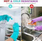 Elgood Reusable Dishwashing Cleaning Gloves with Latex free, Cotton lining,Kitchen Gloves 2 Pairs,Purple+blue large