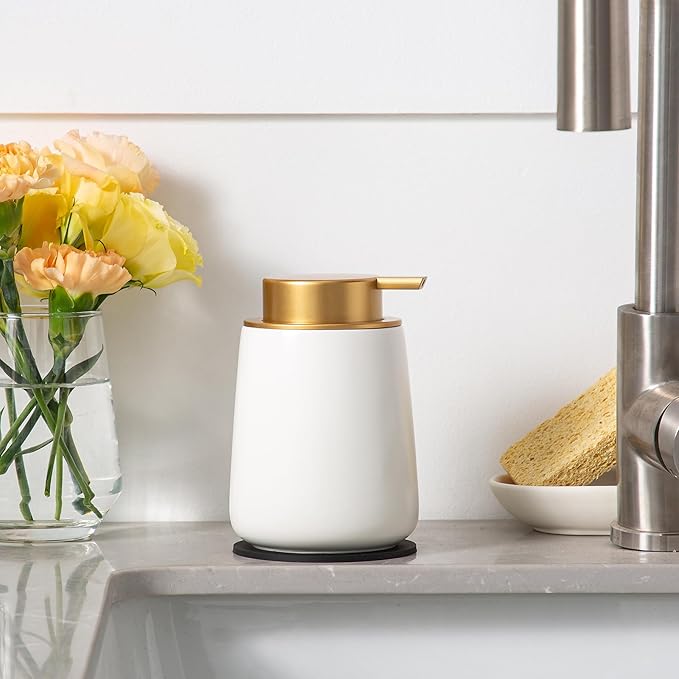 Enra Ceramic Soap Dispenser,12 oz Hand Lotion Dispenser with Gold Pump,Refillable Dish Soap Dispenser,Modern Liquid Soap Dispenser for Bathroom,Kitchen with Easy-to-Press Pump