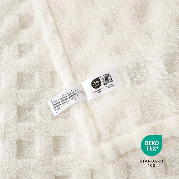 Cozy Bliss Soft King Size Waffle Blanket - Lightweight Cozy Blankets Gift for Women,Cute Checkered Throws Blanket for Bed, Couch and Sofa,Ivory,108x90 Inches