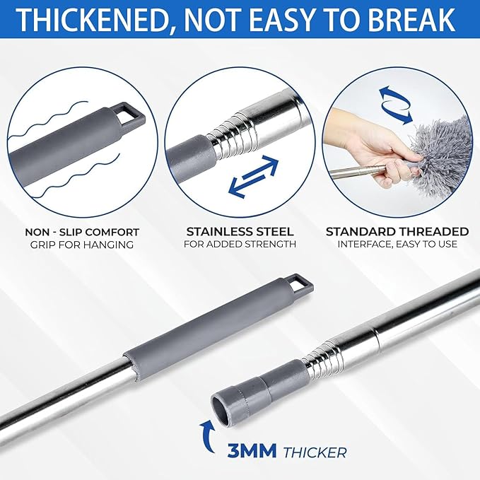 Dusters for Cleaning - 9Pcs Feather Duster Extendable Pole Up to 100'', Microfibre Feather Duster Bendable Washable Long Duster for Cleaning Ceiling Chandelier High Ceiling Furniture