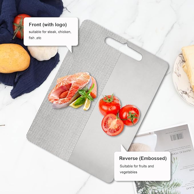100% Pure Titanium Cutting Boards for Kitchen,2-in-1 Smooth Side & Textured Side For Cutting Meats, Double-sided Titanium Cutting Board Fruits And Vegetables, for Kitchen Outdoor Holiday Gifts(12x9)
