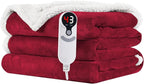 LUXIAN Electric Heated Blanket Twin Size 62"x84" - Microplush & Sherpa Fabric Dual-Sided, 6 Heat Settings & 1-10 Hours Auto Off, Cozy Warming Throw for Home, Office, or Bed, Machine Washable，Wine Red