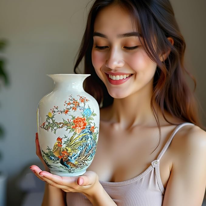MTME Porcelain Figurines, Jingdezhen Decorative Flower vase, Melon Sr. Home Decor, Wedding Gifts, Aesthetic Sculpture Home décor (Rooster)
