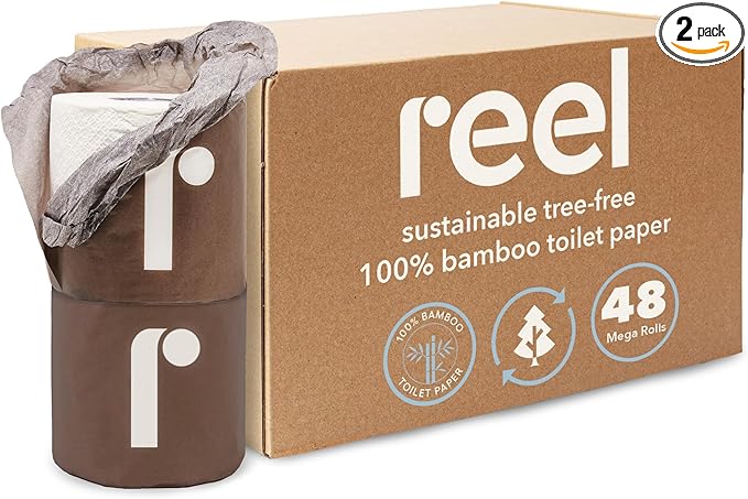 Bulk Reel Premium Toilet Paper - 2 Pack - 48 Rolls of Toilet Paper - 3-Ply Made From Tree-Free - Zero Plastic Packaging
