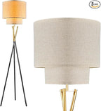 Lightdot Gold Tripod Floor Lamp, Modern Floor Lamp for Living Room, Standing Lamp with Linen Shade, E26 Bulb Included, 66" Tall Floor Lamps for Bedroom, Home Office