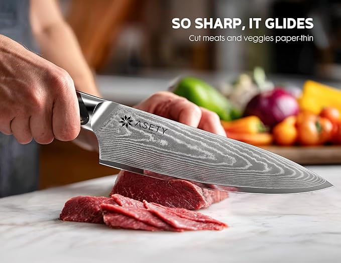 Damascus Knife Set 3 PCS: Ultra-Sharp Professional Chef Knife Set, Japanese Kitchen Knives with VG10 Steel Core, Full Tang Resin Handle, Elegant Box