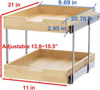 Wood Pull Out Cabinet Organizer 2 Tie 11" W x 21" D for 12" Cabinet Opening, Heavy-Duty Sliding Drawers for Inside Cabinets Storage and Organization for Kitchen, Pantry, Bathroom