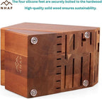 24 Slot Knife Block without Knives, Built-in Sharpener, NHAF Premium Wooden Knife Storage Block, Rubber & Acacia Wood Knife Block, Kitchen Knife Holder (3 gifts accessories included)
