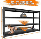 Storage Shelves Heavy Duty, 60" L x 24" W x 78" H Garage Storage Shelves Unit Loads 2960LBS, 4-Tier Adjustable Metal Industrial Utility Shelf Rack for Kitchen, Laundry Room, Warehouse, Basement
