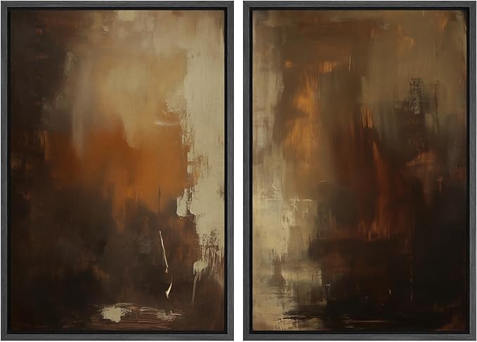SIGNFORD Framed Canvas Print Wall Art Set Abstract Burnt Sienna and Beige Illustration Modern Art Decorative Nordic Nature for Living Room, Bedroom, Office - 16"x24"x2 Black