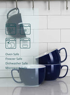 Teocera Porcelain Coffee Mugs, Soup Mugs Bowls with Handle, 24 oz Latte Mugs Set of 4 - Striped Design, Navy