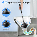 HAMITOR Toilet Plunger and Brush Set: 2 in 1 Stainless Steel Rustproof Combo with Deep Cleaning Curved Bristles - Heavy Duty Toilet Unclogging for Family Bathroom - Compact Apartment Accessories