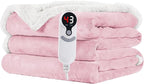 Electric Heated Blanket Full Size 72"x84" - Flannel & Sherpa Fabric Dual-Sided, 6 Heat Settings & 1-10 Hours Auto Off, Soft & Cozy Warming Throw for Home, Office, or Bed, Machine Washable, Light Pink