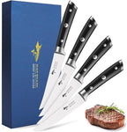 MAD SHARK 4-Piece Steak Knife Set, Premium 12.6-inch Serrated Steak Knives, Ultra Sharp German High Carbon Stainless Steel with Triple Rivet Handles, Elegant Gift Box Included