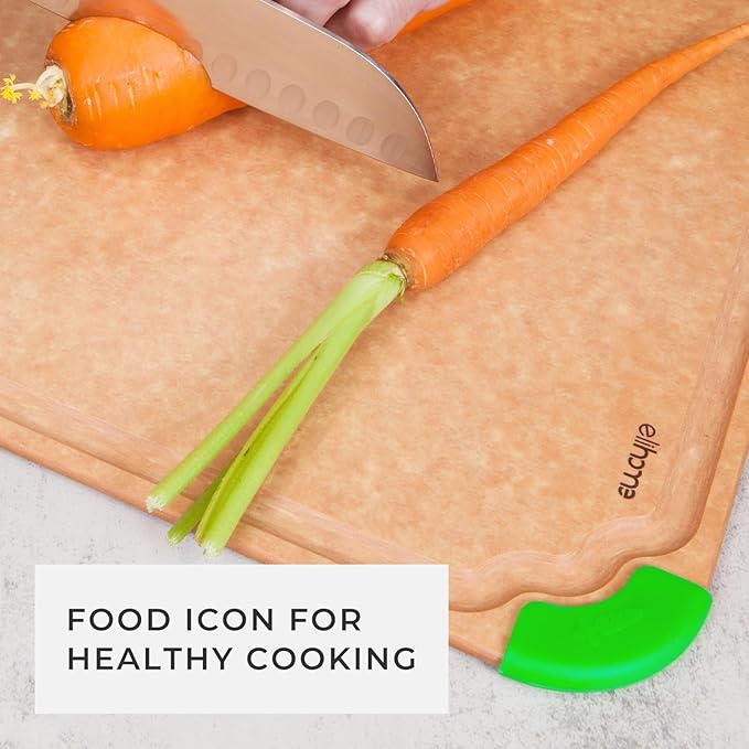 Elihome Cutting Wise 9pcs Cutting Board & Kitchen Knife Set, Color-Code Cutting Board Set with Food Icons, Non-Slip Feet, Juice Grooves, Dishwasher Safe (5PCS Knife Set + 4PCS Cutting Board Set)