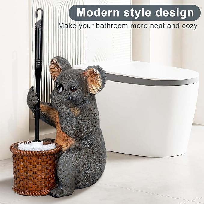 Toilet Brush Holder Set For Bathroom Super Cute Koala Base Solidly Toilet Bowl Brush And Holder Flexible And Durable Style Stylish Toilet Cleaner Brush Saving Storage Space Toilet Brushes For Bathroom