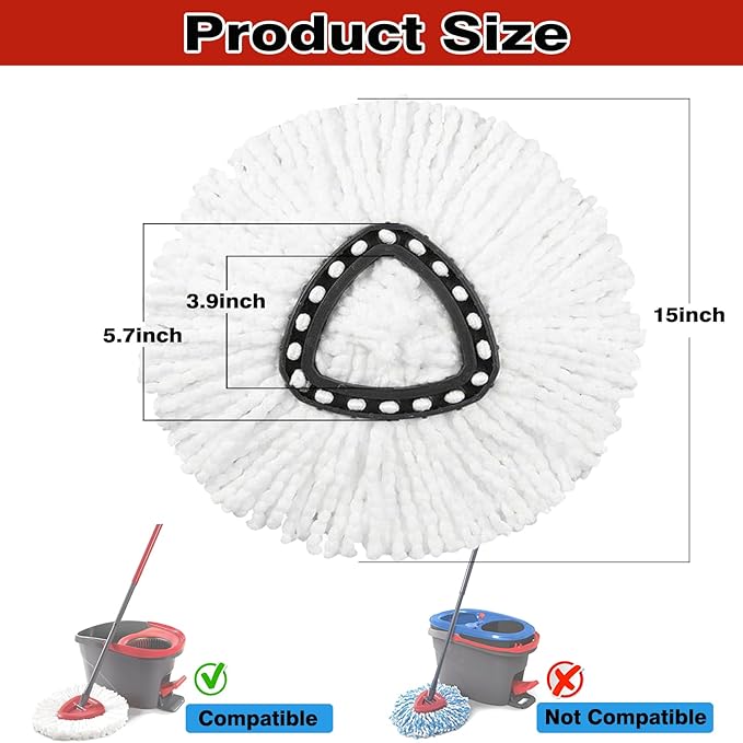 3 Pack White Spin Mop Replacement Heads, Mop Head Replacement 100% Microfiber, Deep Cleaning, Spin Mop Refill Replacement Head Compatible with 1-Tank System