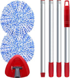 Small Spin Mop Replace Head Compatible with O-Cedar RinseClean 2 Tank, Mop Replacement Head Handle Base, 2 Microfiber Head Refills+1 Stick(30-58") +1 Base Combo Set (Blue)