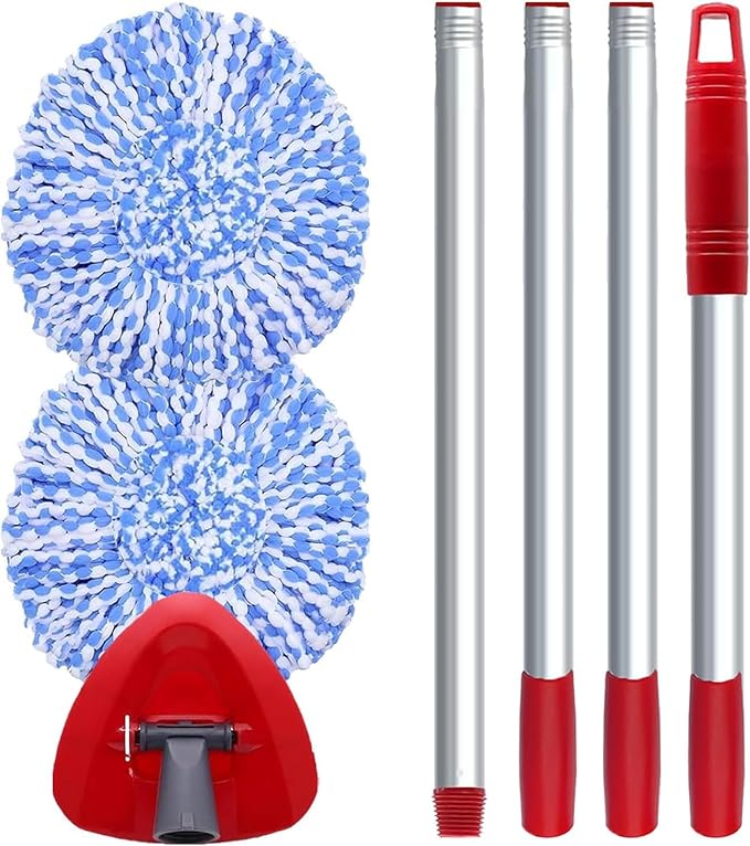 Small Spin Mop Replace Head Compatible with O-Cedar RinseClean 2 Tank, Mop Replacement Head Handle Base, 2 Microfiber Head Refills+1 Stick(30-58") +1 Base Combo Set (Blue)