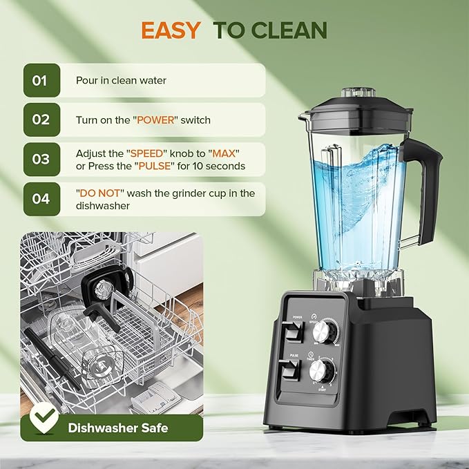 Blenders for Kitchen, Smoothie Blender - Professional Countertop Blenders with 68oz Dishwasher-Safe Pitcher, Ice Crusher for Frozen Drinks & Smoothies, BPA Free, Black