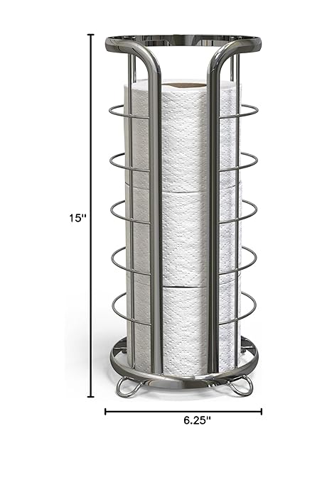 BROOKSTONE, Shiny Chrome Toilet Paper Holder, Freestanding Bathroom Tissue Organizer, Minimalistic Storage Solution, Modern & Stylish Design [Holds MEGA Rolls]