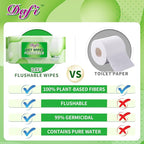 DAFI Flushable Wipes for Adult Wet Wipes, Total 720 Unscented Toilet Wipes Flushable, No Alcohol & 100% Plant Based Fibers, Septic and Sewer Safe Pack of 9